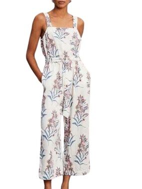 Desmond & Dempsey x H&M Floral Print Linen-blend Cream Jumpsuit  Size 12